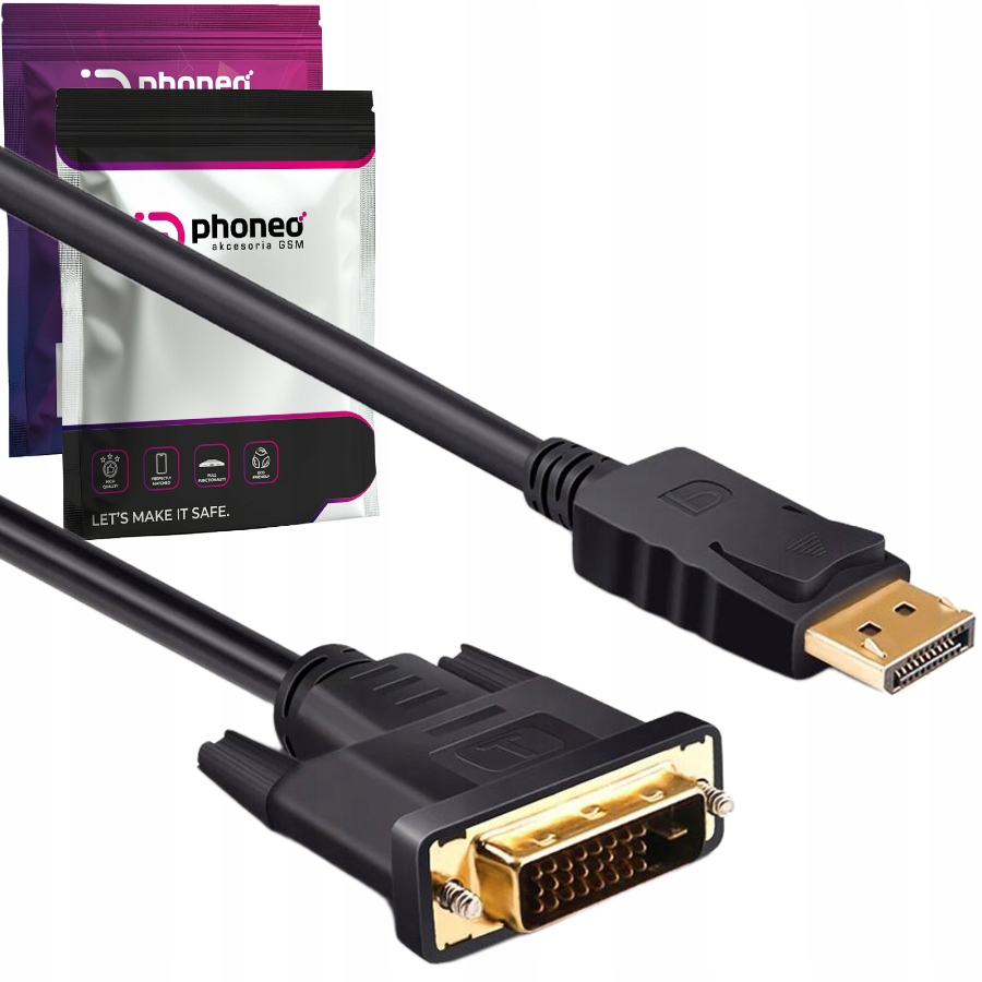 KABEL PRZEWÓD PRZEJŚCIÓWKA PHONEO DISPLAYPORT DISPLAY PORT DP do DVI 1,8 m