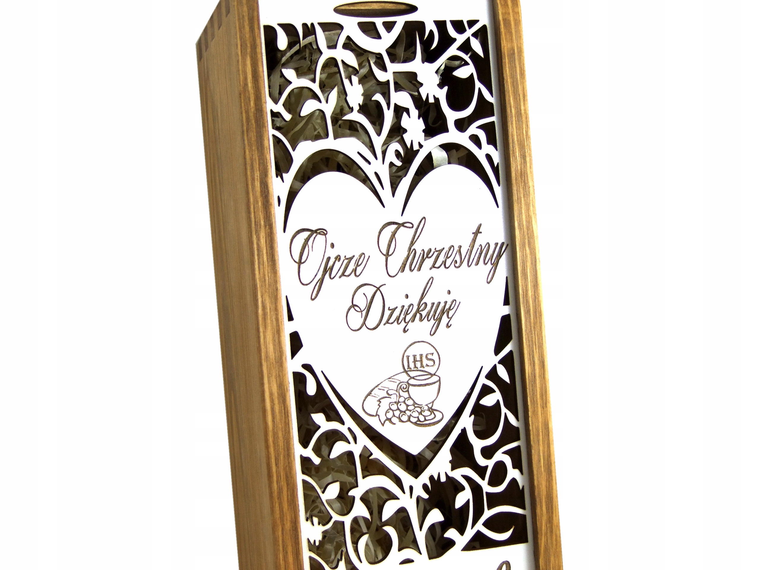 Podziękowanie Na Komunię Dla Chrzestnej Lub Chrzestnego Skrzynka Na Wino Okazje urodziny