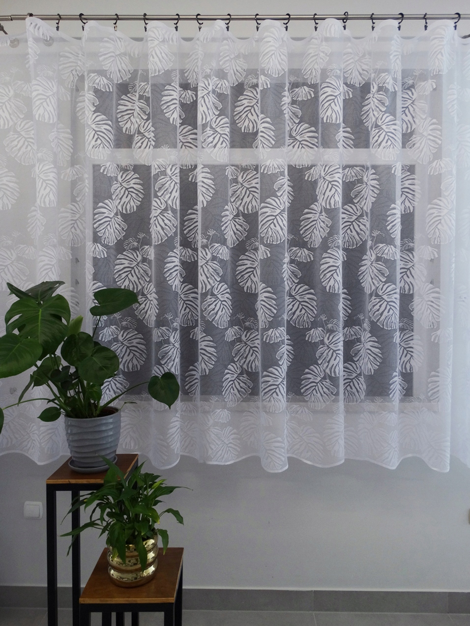 Mg Záclona Listy monstera 34949 Bílá hotová s páskou 500x160cm M