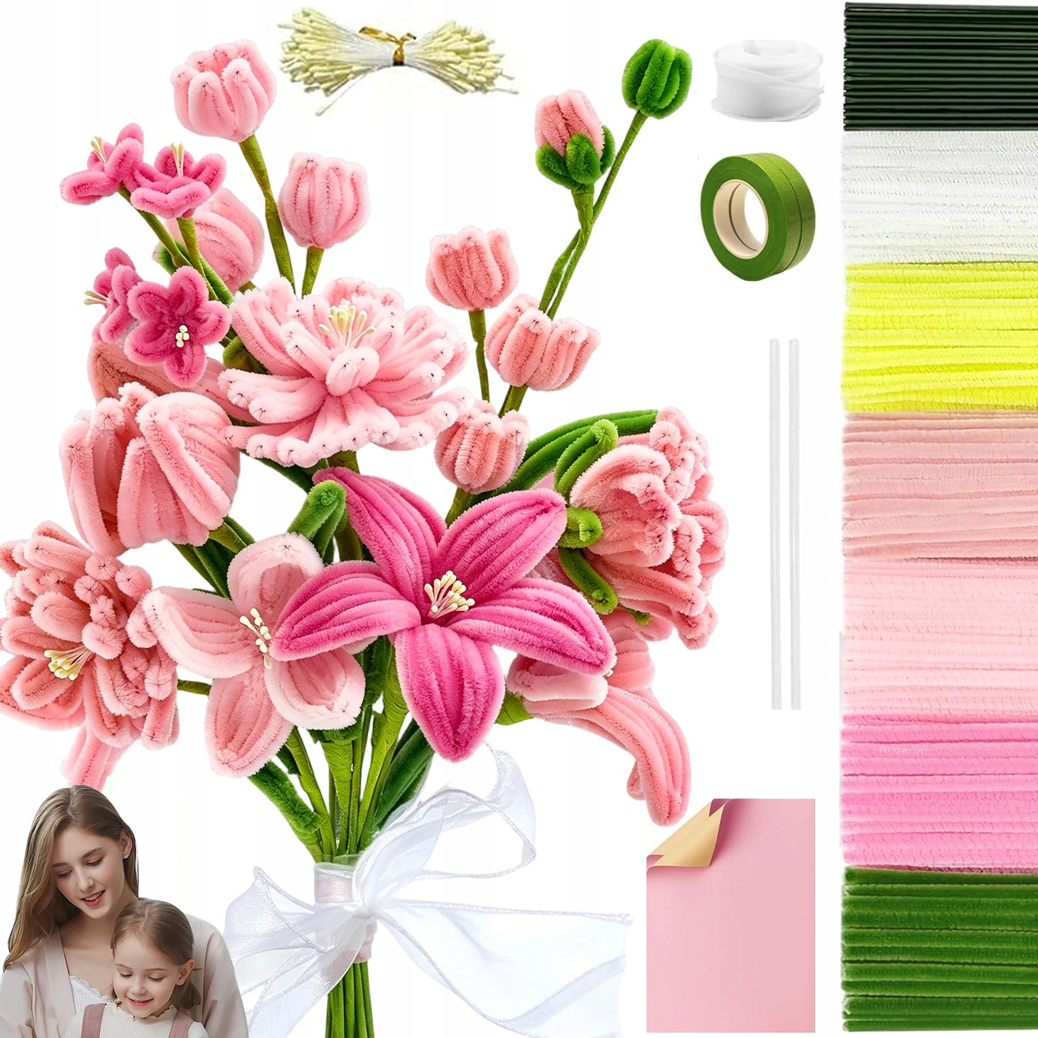 Kreativní Drátky 440 Ks 30 CM Nadýchané Vytěráky Růžové Diy Ruční Práce