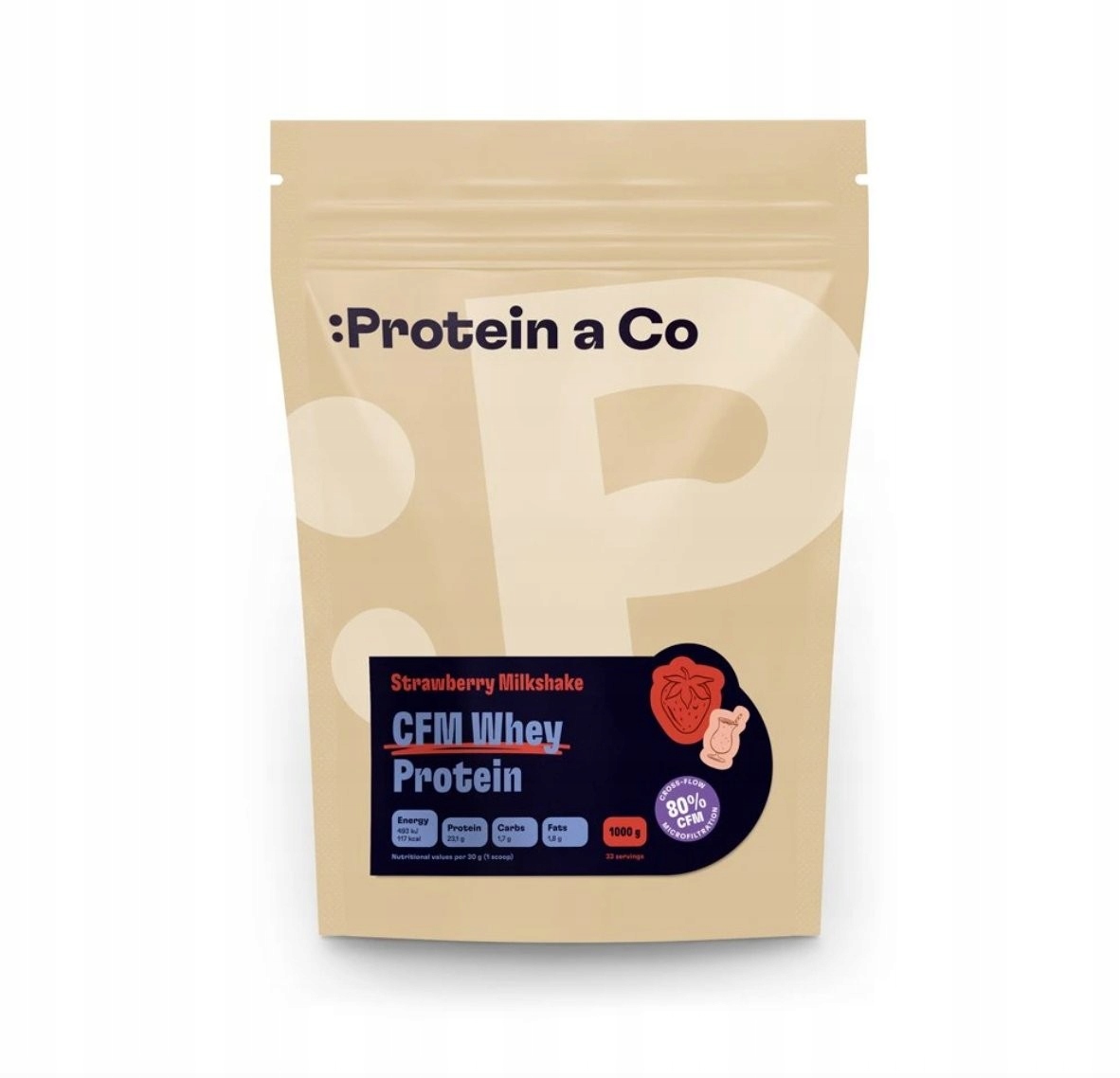 Protein a co Cfm Whey Protein 80 (1000 g) Strawberry milkshake