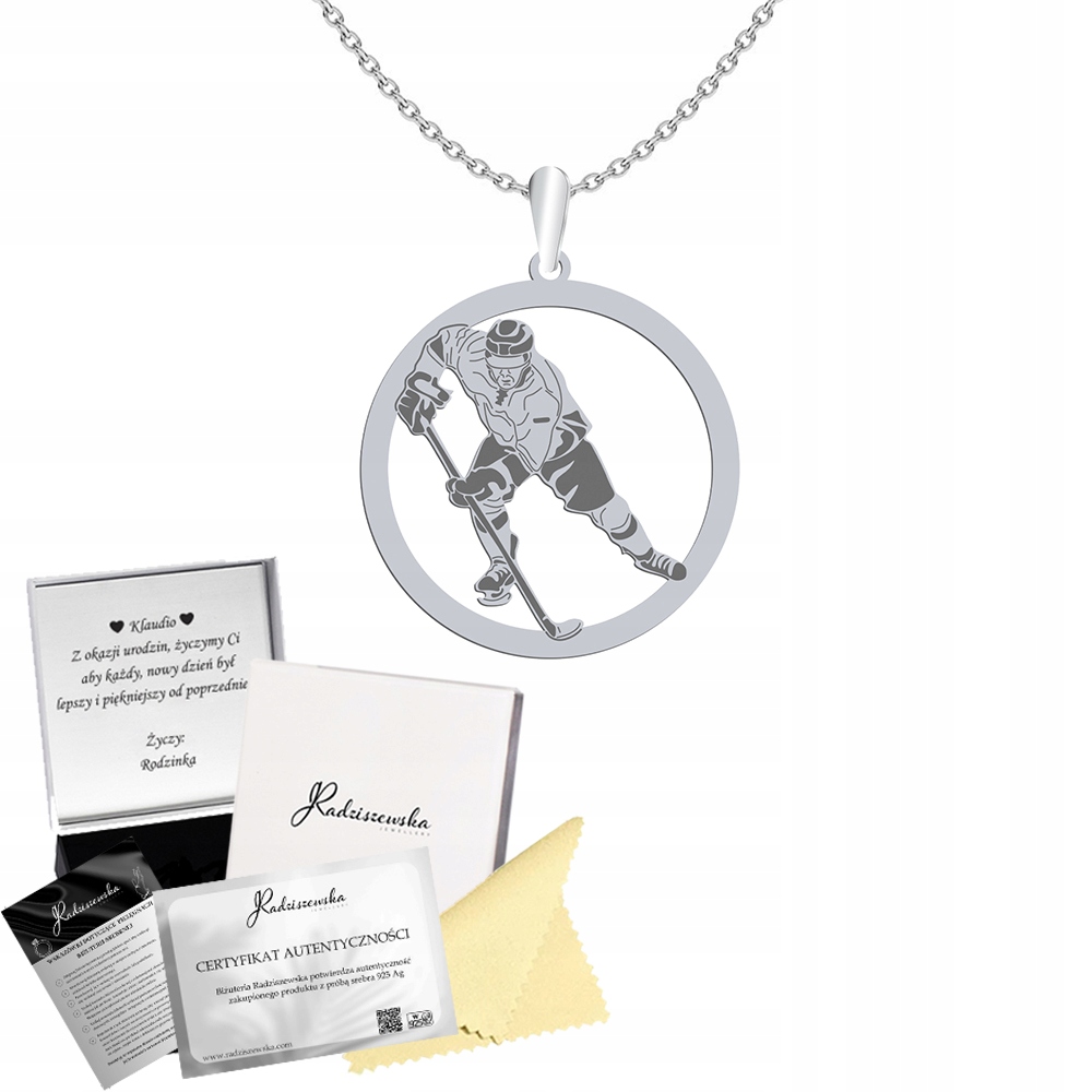 Stříbrný Náhrdelník Hokej Hokejista Řetízek Dárek Stříbro 925 Gravírování Bonus