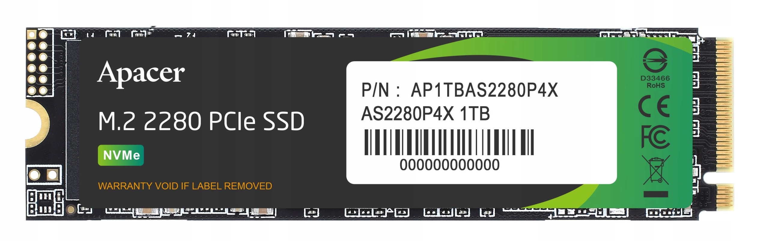 1TB M.2 Ssd. Apacer AS2280P4X 1000GB 2280 PCIe NVMe Gen3 x4