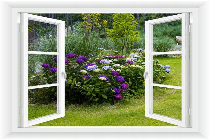 FOTOTAPETA OKNO 3D OGRÓD PERGOLA KWIATY 150x100