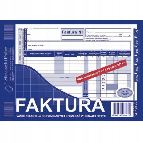 

Faktura Vat A5 1+1 pełna Typ 103-3E M&p