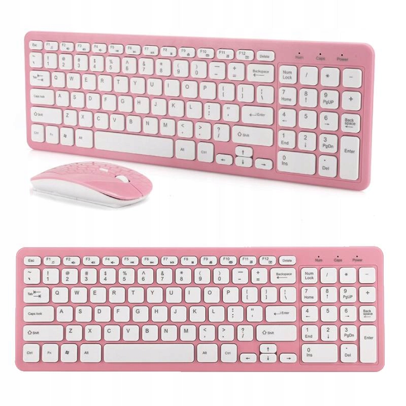 Klawiatura Bezprzewodowa Mysz Myszka Zestaw Ciche Niskie Klawisze Różowy