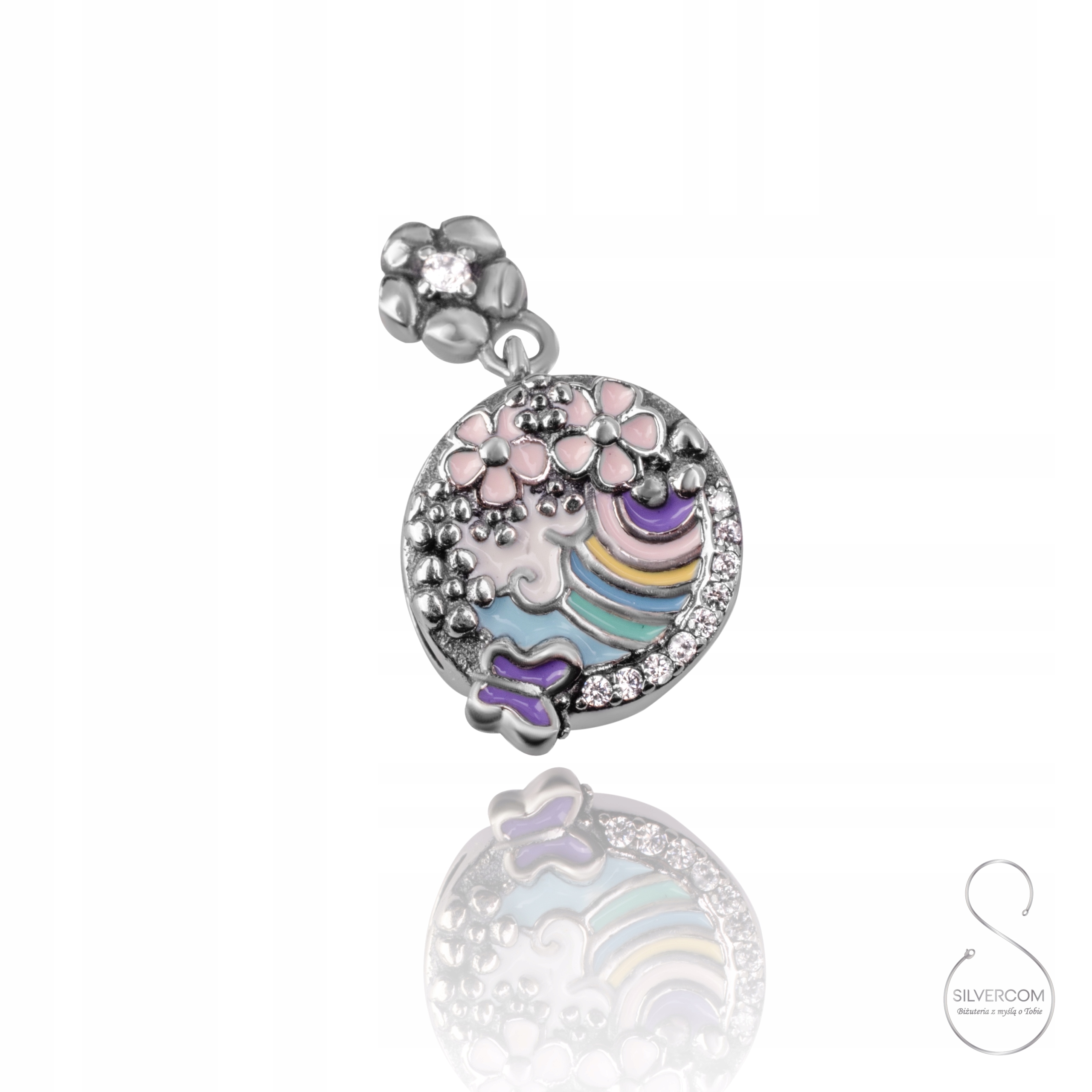 Stříbrný Přívěsek Ag 925 Barevná Duha Barevné Květiny Motýl Jako Dárek Žena