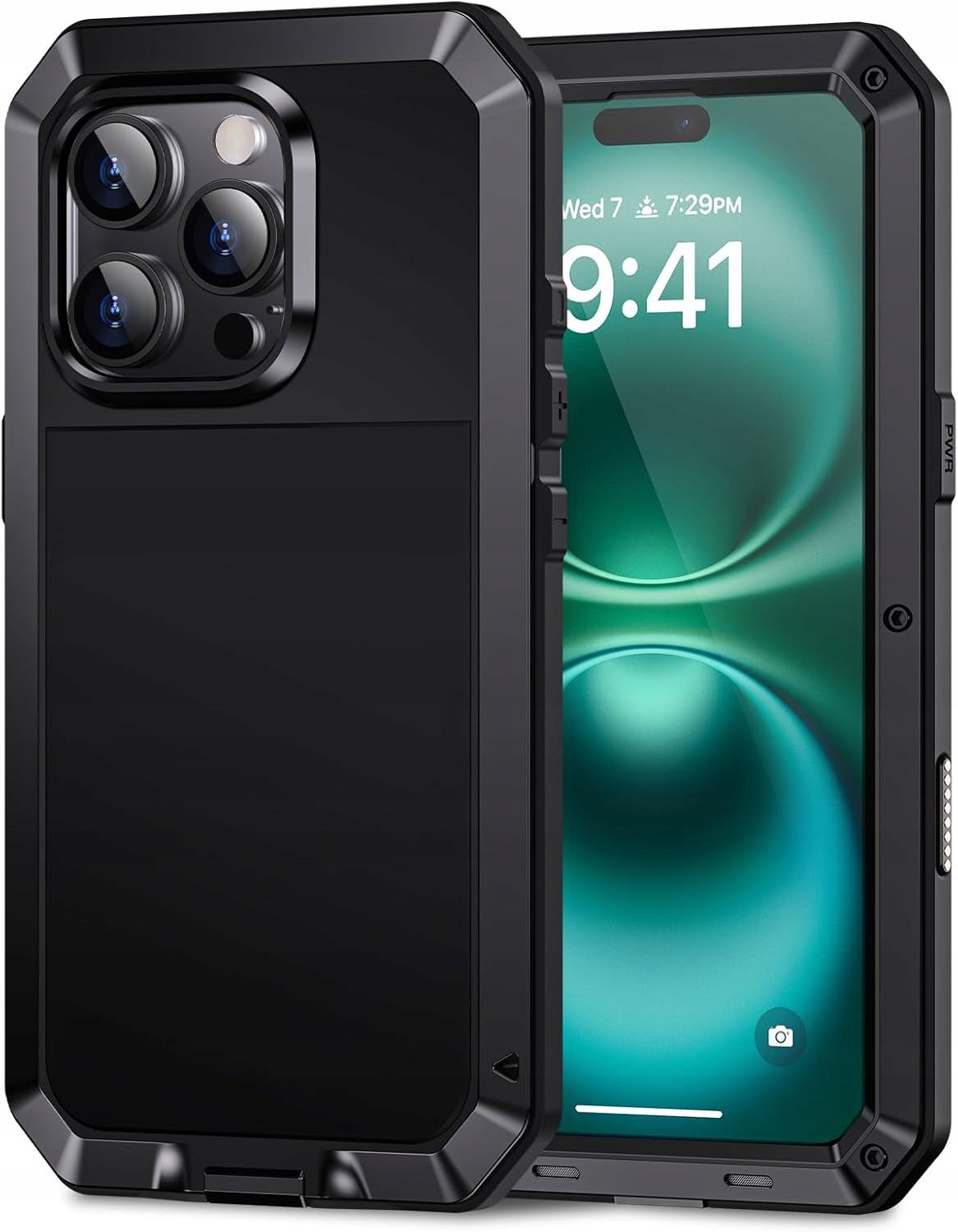 Lanhiem etui metalowe 360 do iPhone 16 Pro kurzo pyło IPX4 szczelne czarne