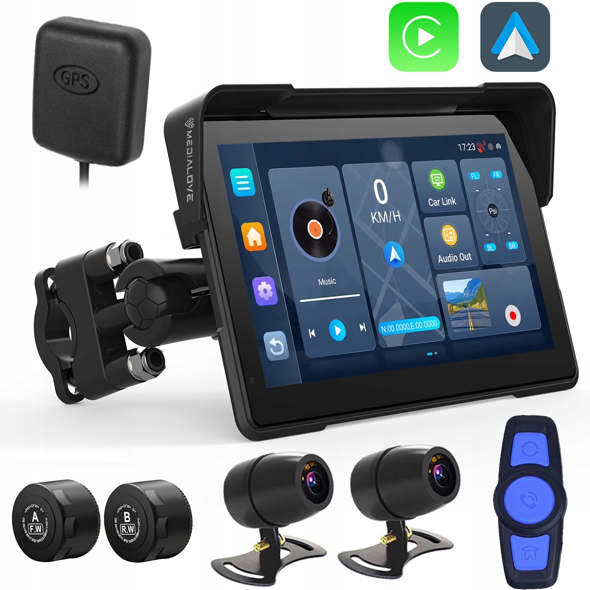 Ekran motocyklowy Android 14 Netflix Carplay Andoid Auto Monitor 7"
