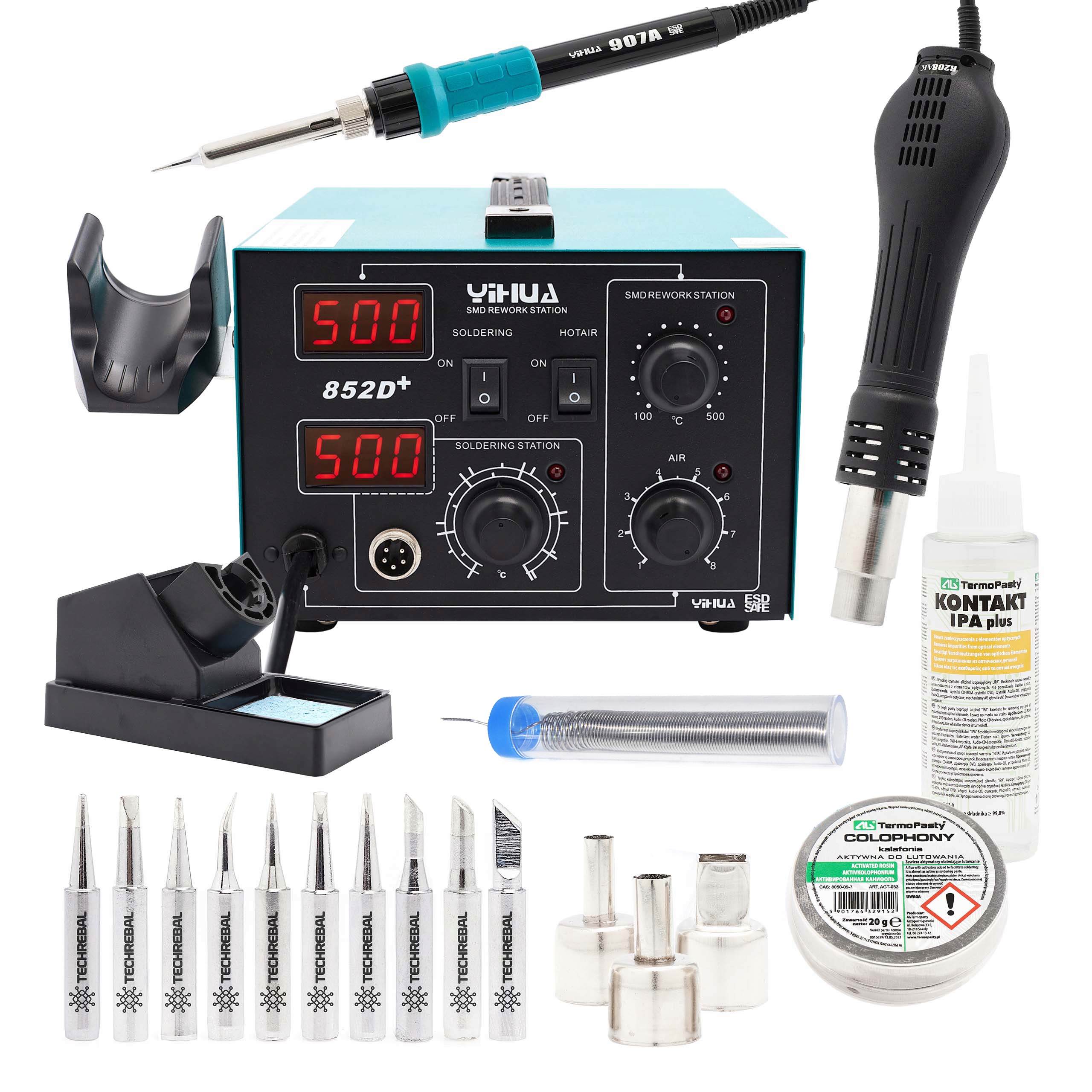 Pájecí Stanice Yihua 852D+ 2v1 Hot Air Set Příslušenství Smd Esd 10X Grot