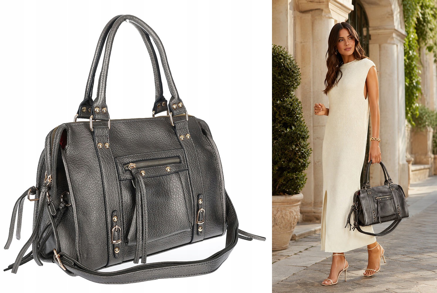 Dámská shopper kabelka A4 kufřík elegantní taška do práce HJ812 Šedá