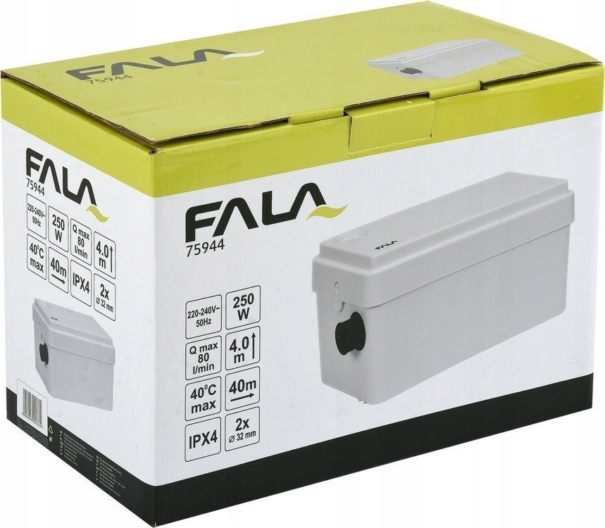 POMPA ŁAZIENKOWA DO PRYSZ/UMYW 250W H=4M 75944 FALA Moc silnika 250 W