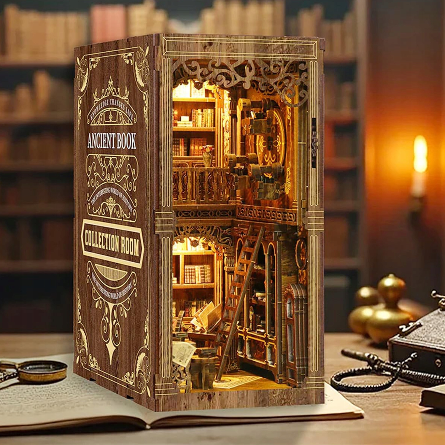 DIY BOOK NOOK ZESTAW 3D Z LED MINIATUROWY DOMEK KSIĘGARNIA PREZENT