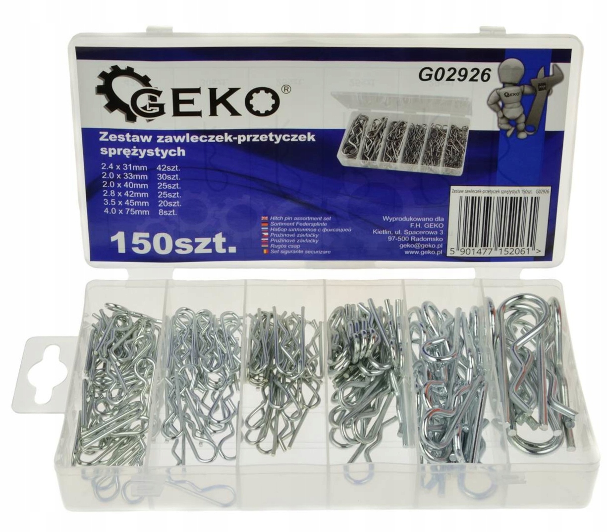 ZAWLECZKI SPRĘŻYNOWE PRZETYCZKI ZESTAW 150szt Marka Geko