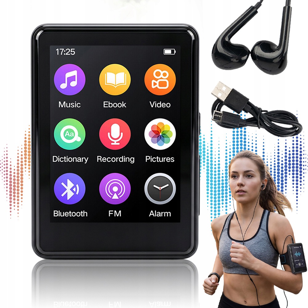 Přehrávač MP3 128GB Bluetooth Reproduktor Rádio Čtečka Diktafon Sluchátka