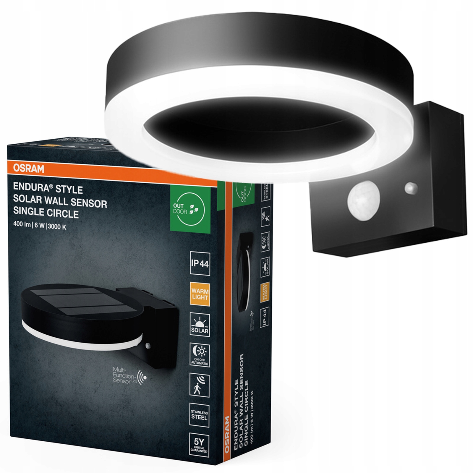 Zahradní nástěnné svítidlo Led lampa Snímač pohybu soumraku 6W 3000K IP44 Endura