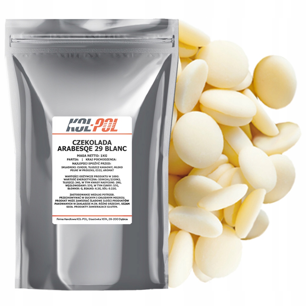 Czekolada Belgijska 29% Biała 1kg Fontann fondue Kol-pol