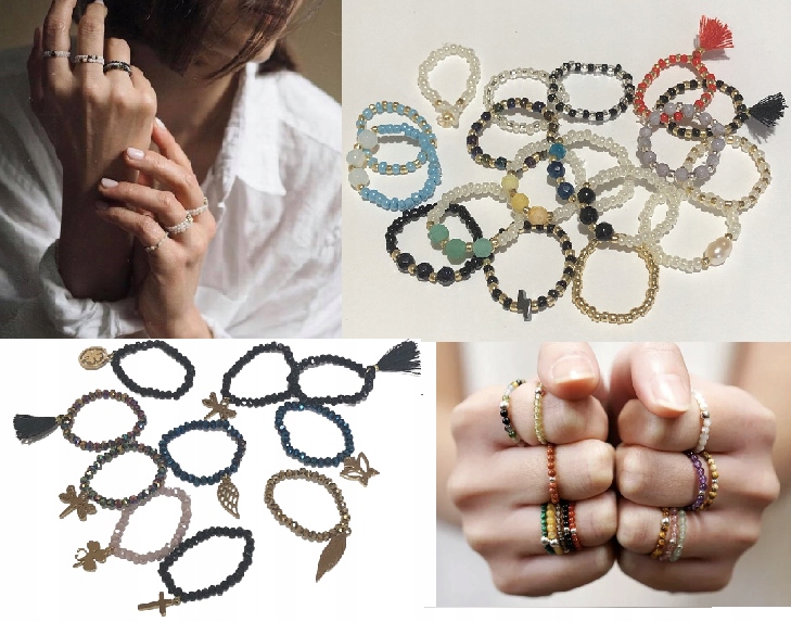 ELASTYCZNY PIERŚCIONEK KORALIKI OBSYDIAN ŚNIEŻNY Marka Inna marka