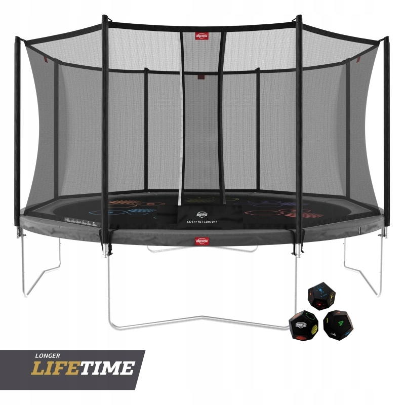 BERG Trampolina Favorit Gray 430 cm + Siatka Bezpieczeństwa Comfort + Gra Z Marka Berg