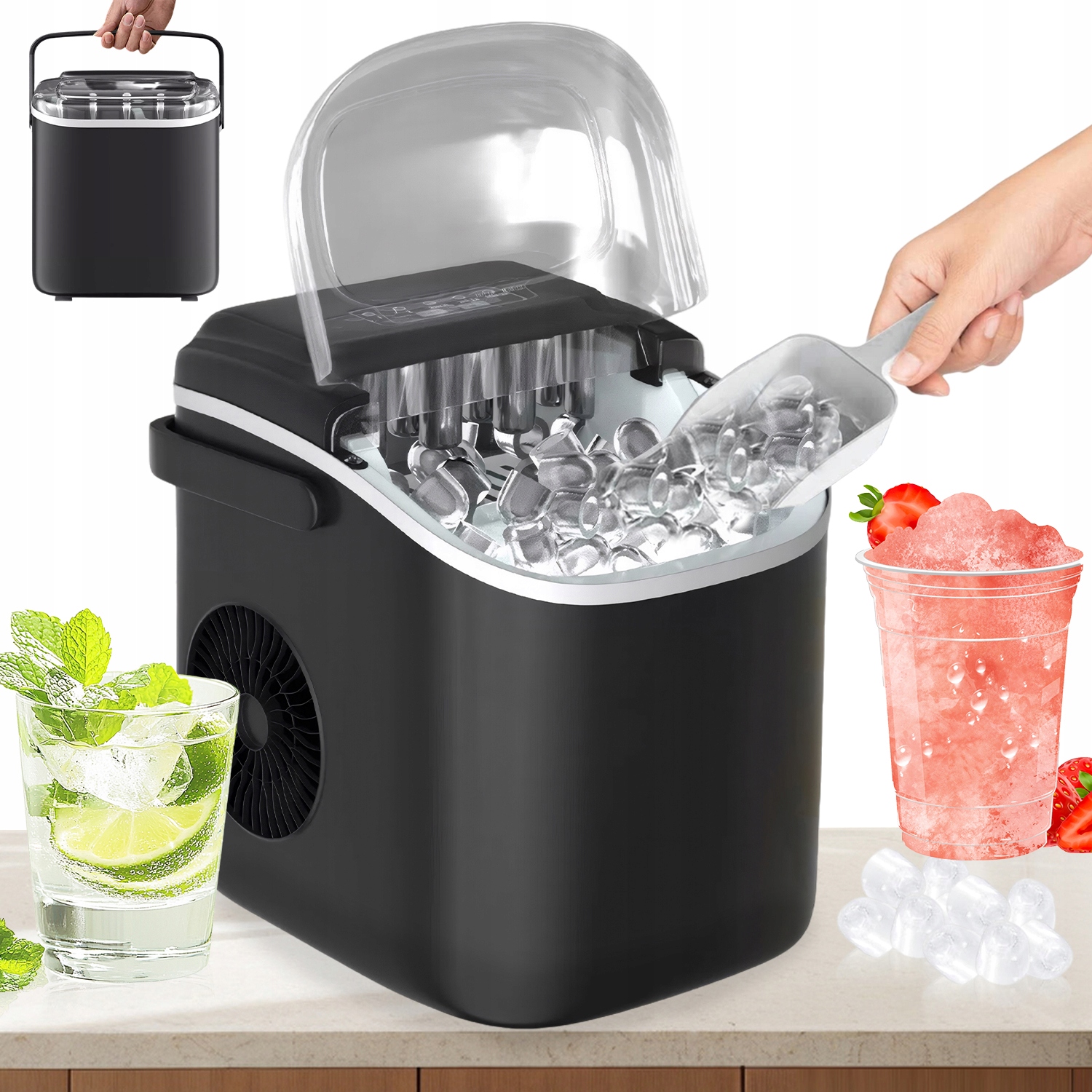 Domácí Kostkovač S Funkcí Samočištění A Rukojetí, Černý