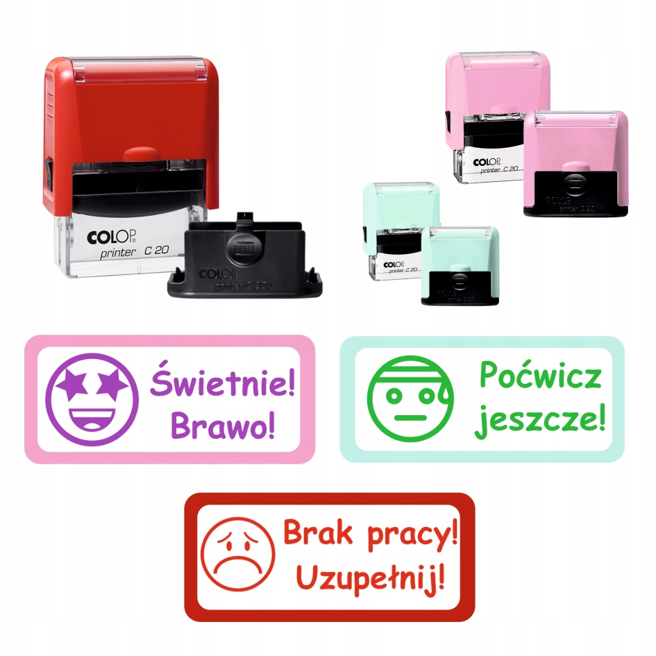 Pieczątki motywujące dla nauczycieli zestaw 3szt Colop C20 różne