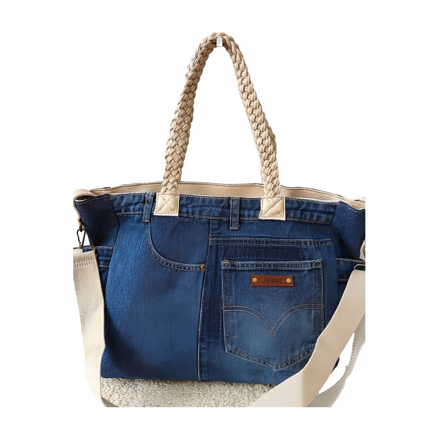 Maxfly shopperová kabelka jeans modrá s béžovou