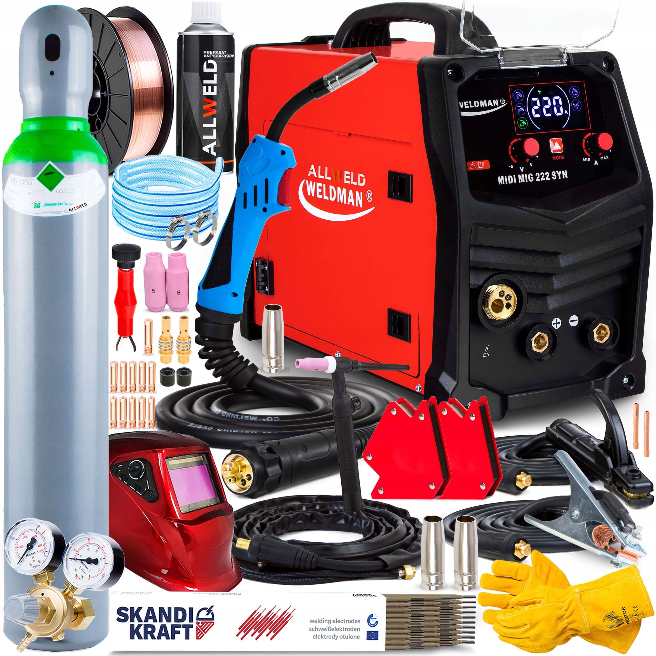 Poloautomatický Svařovací Stroj Weldman MIDI Mig 222 Syn Mma Tig 230V 220A Igbt Flux