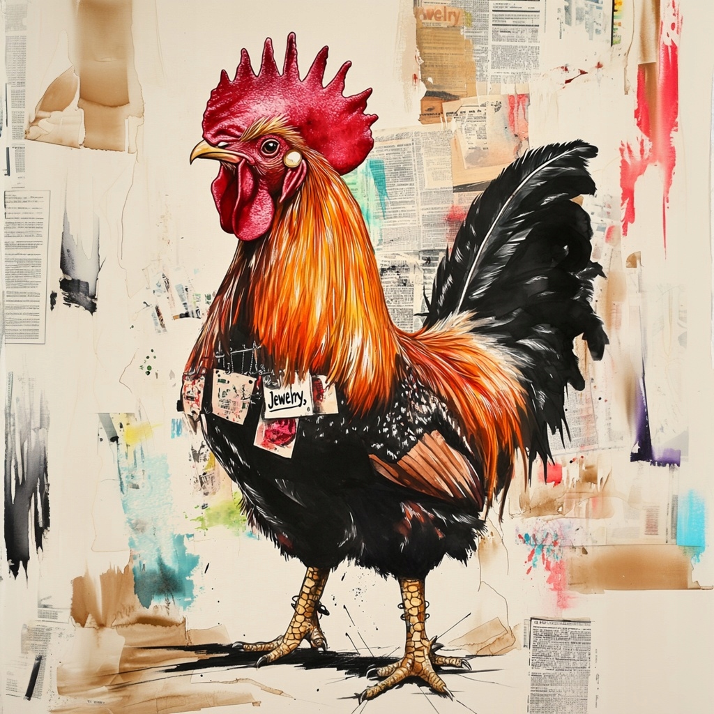 Obraz Na Plátně Canvas Grafika Pop Art Koláž Mix-media Kogut Pták 80x80