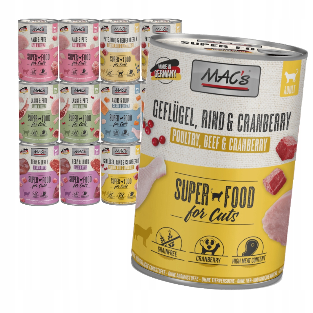 Levně MAC's Vlhké Krmivo krmivo pro kočky Mix Chutí 12x400g drůbeží Krůta krůtí, losos