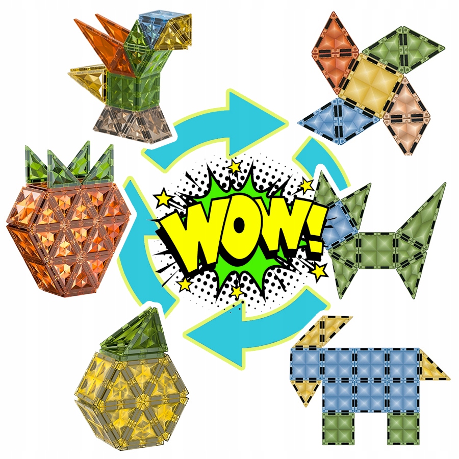 ZESTAW MAGNETYCZNY KLOCKI KONSTRUKCYJNE DLA DZIECI ŚWIECĄCE 126 elementów Liczba elementów 126