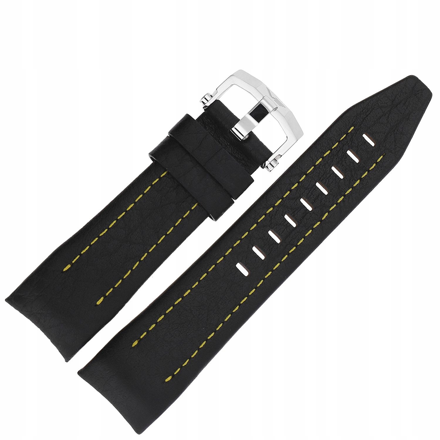 Pásek Lunokhod Kůže (A505) černý se žlutou lesklou barvou.