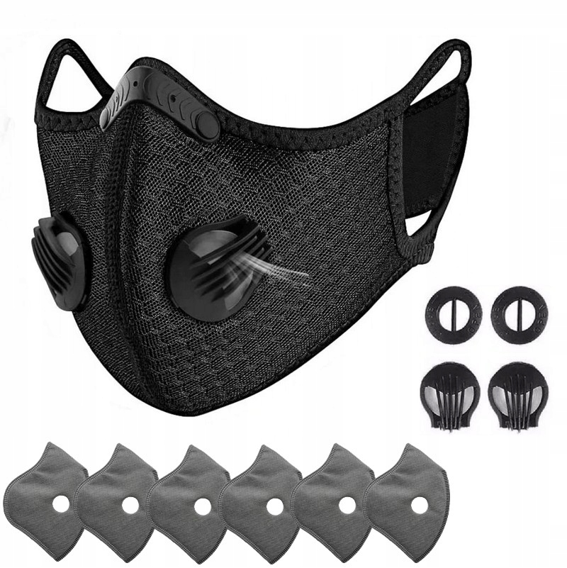 MASKA ANTYSMOGOWA SPORTOWA PRZECIWPYŁOWA + FILTRY HEPA PM2,5 CE PREMIUM
