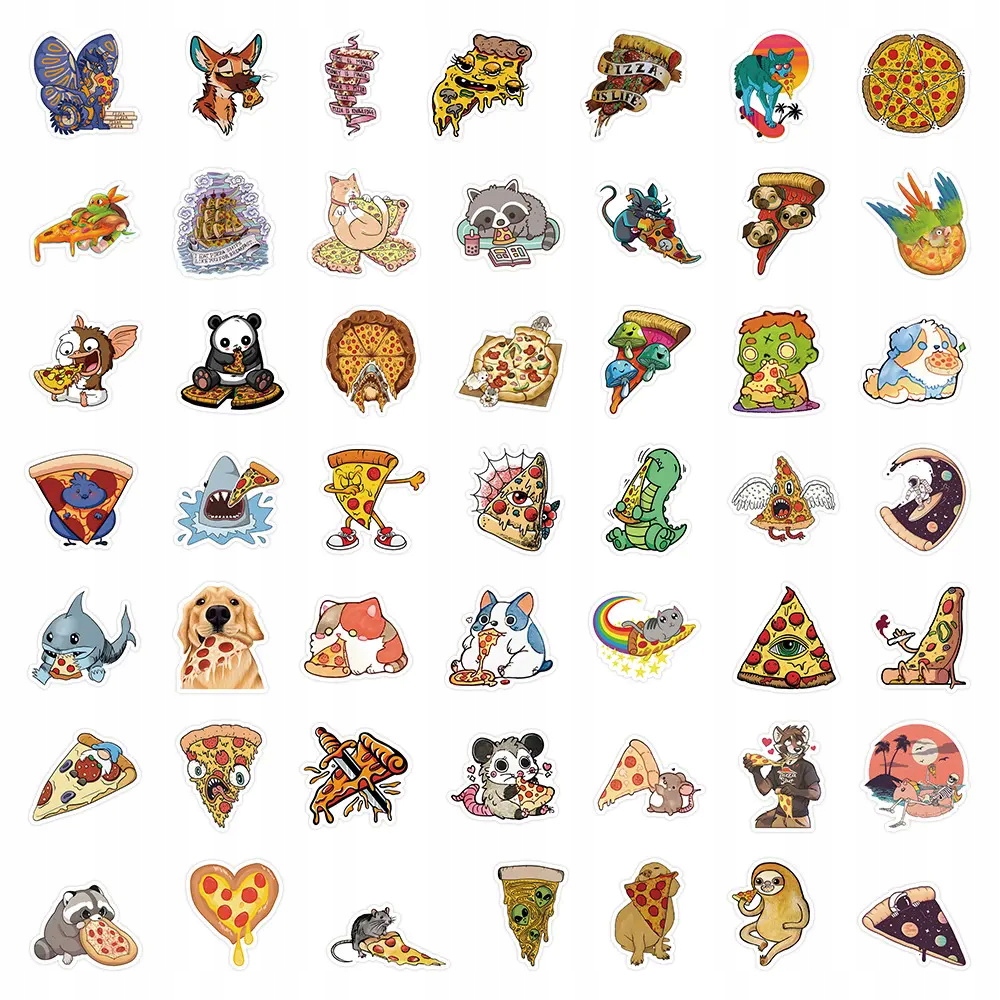NAKLEJKI WODOODPORNE STICKERBOMB WLEPKI TEMATYCZNE MIX PIZZA 50 szt