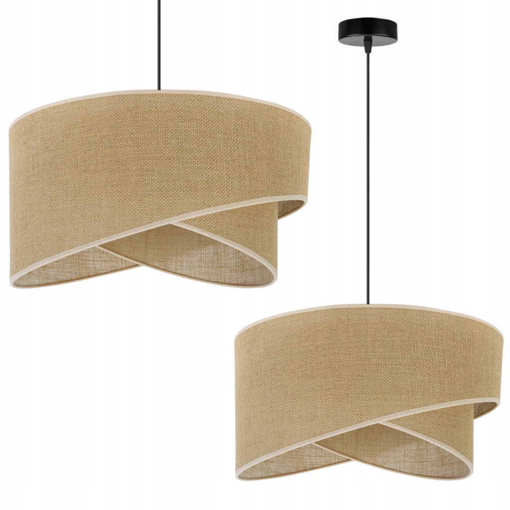 Závesná Stropná Lampa Luster S Tienidlom Juta Béžová Boho Do Spálne E27