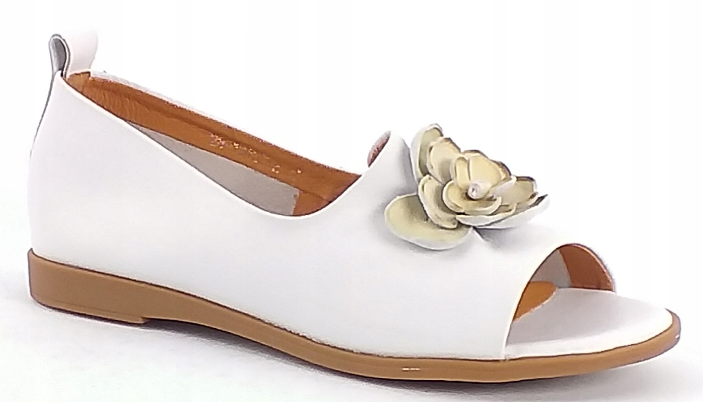 Półbuty Potocki 26-19452 Skórzane Płaskie Sandały Odkryte Palce Białe 38