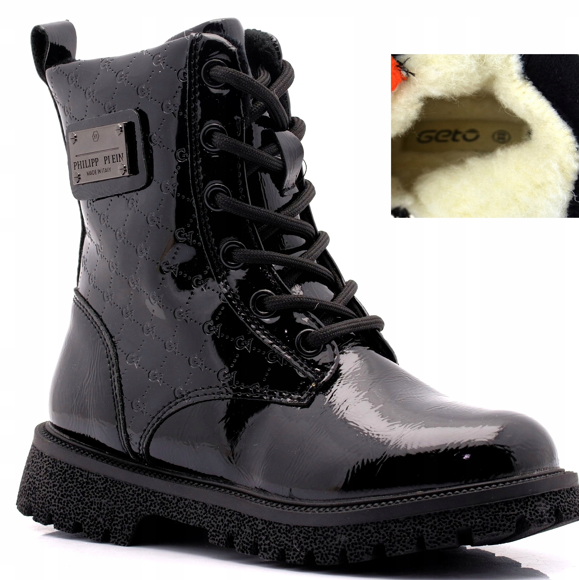 Buty Zimowe Dziewczynka Lakierowane OCIEPLANE Śniegowce Trapery Czarne r27