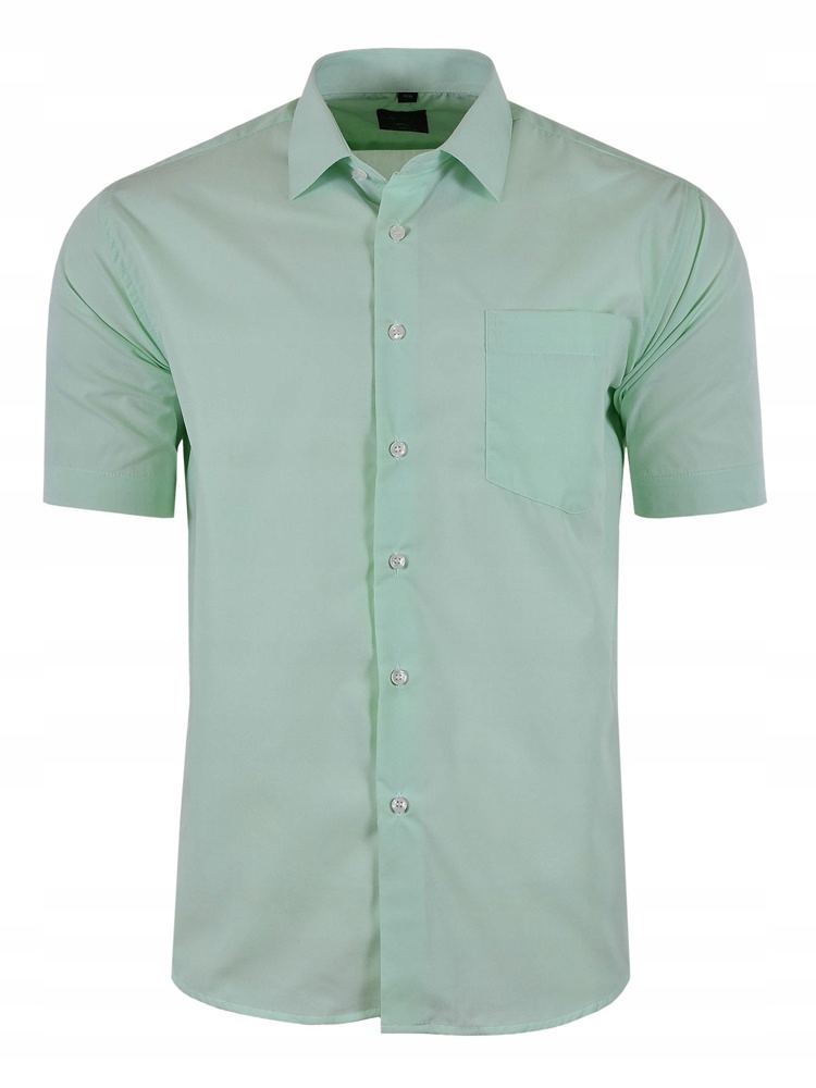 46/47 Koszula Gładka Pistacjowa Krótki Rękaw