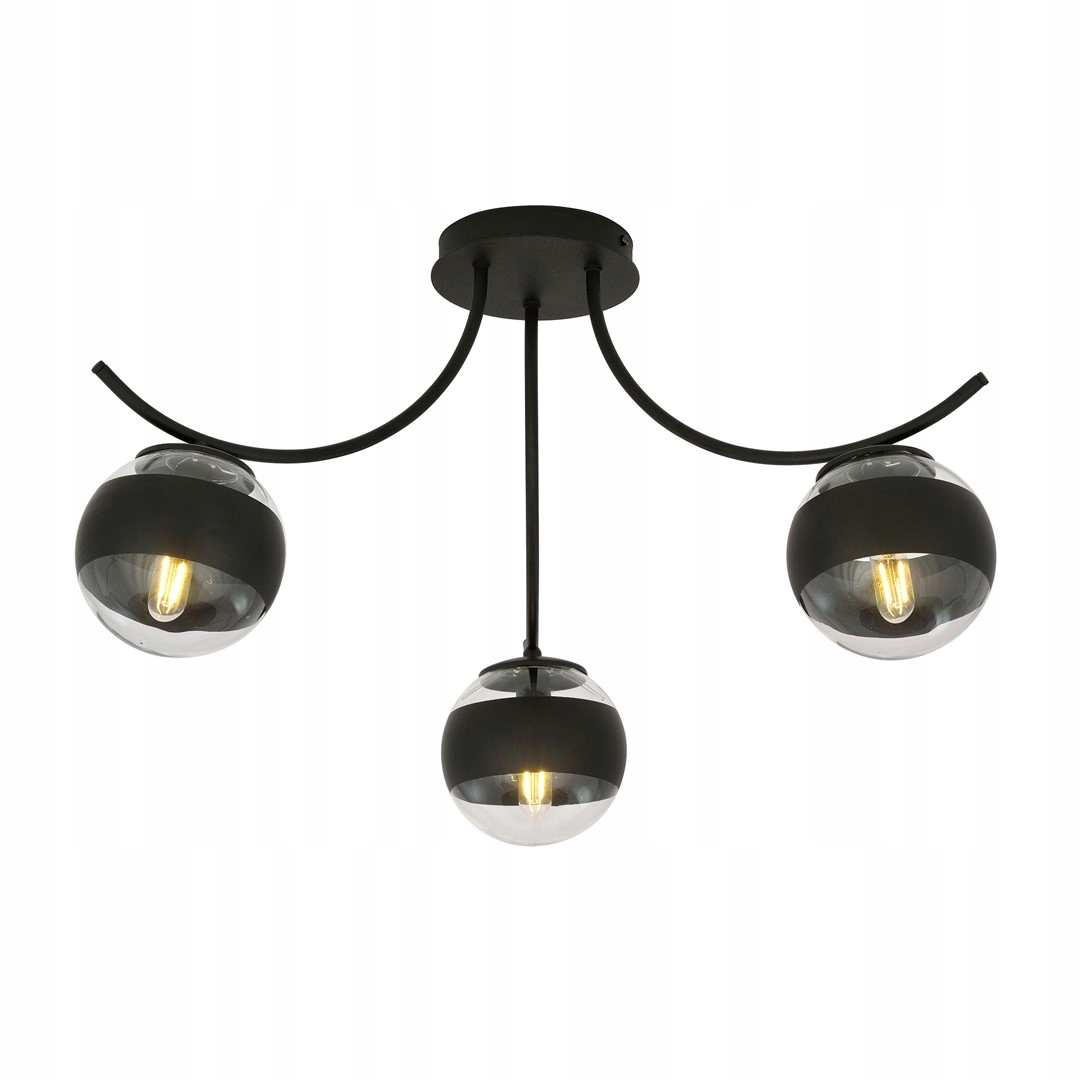 Stropná lampa Emibig Boston 3 bodové čierne priehľadné tienidlo do obývacej izby E14