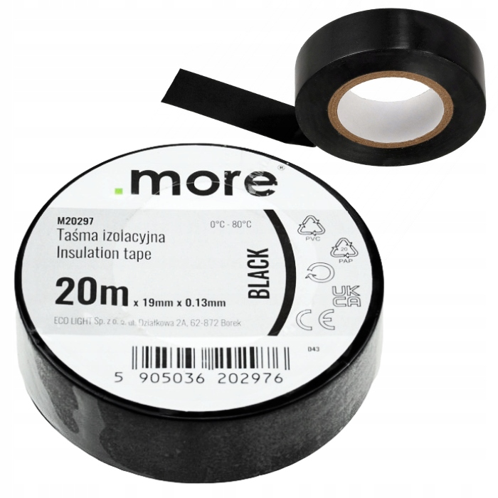 Mocna Taśma Izolacyjna Pcv Wodoodporna Czarna 20m 19mm