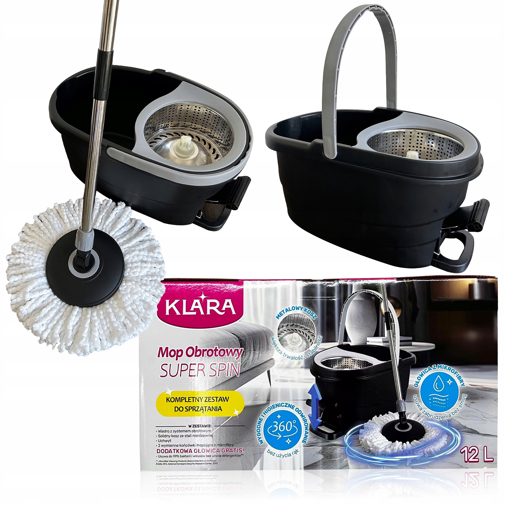 Mop 360 Stopni Z Wiadrem Pedałowym Zapas Mikrofibra Do Łatwego Mycia Podłóg