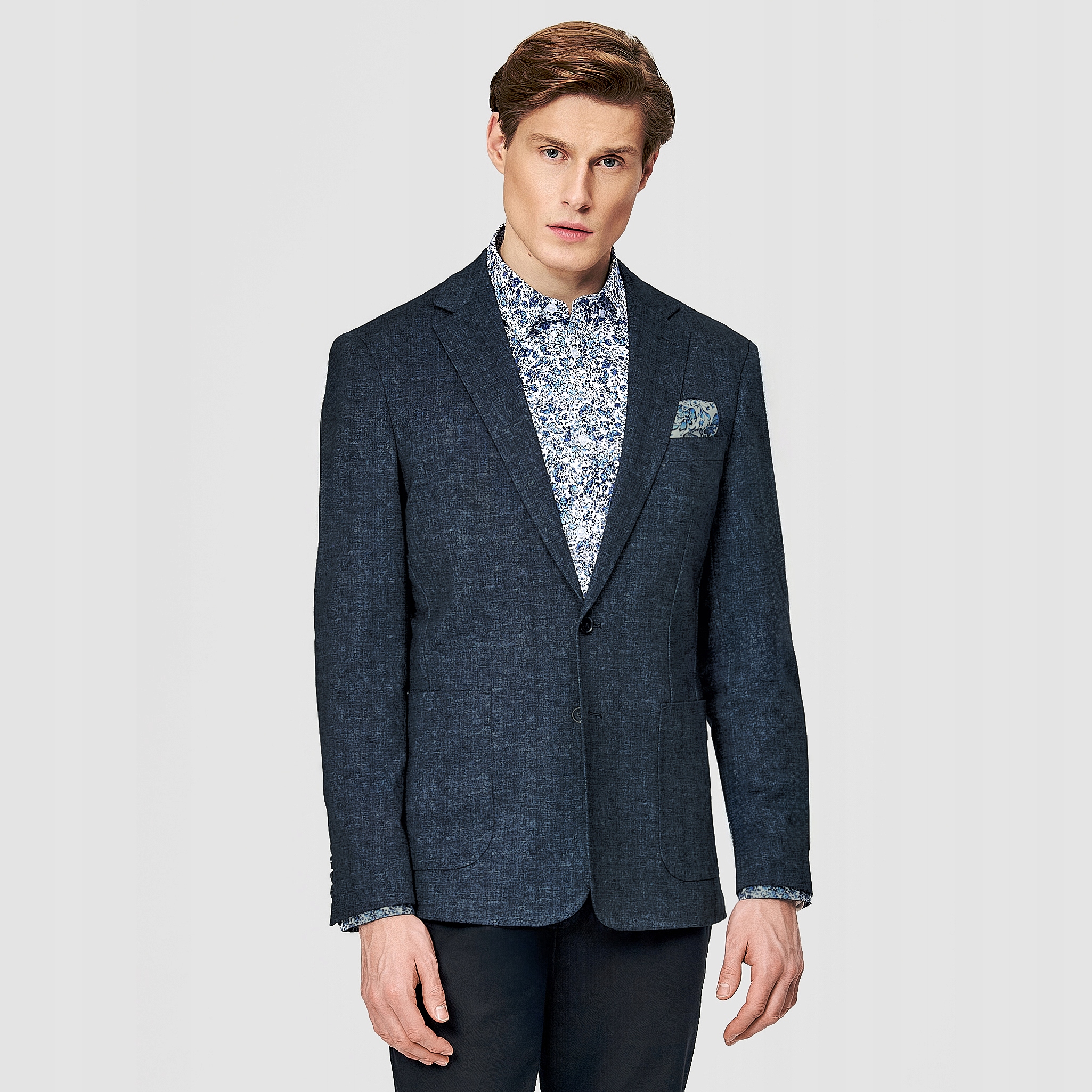 Tmavě modrá sako pánská bunda s melírovaným vzorem Pako Lorente vel