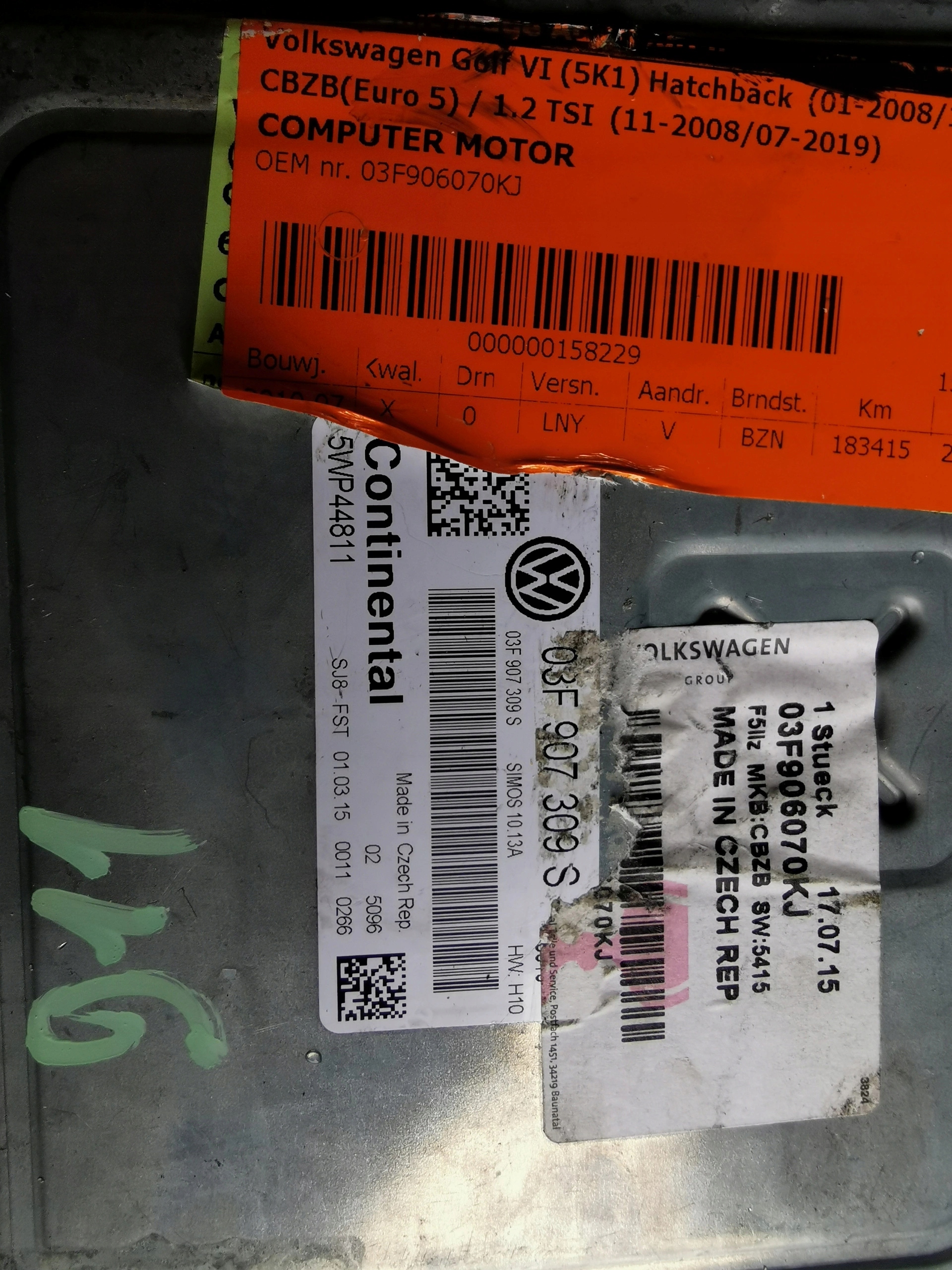 VW GOLF 1.2B TSI 5WP44811 03F907309S computer ECU