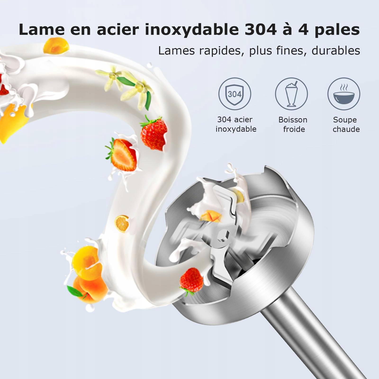 FRESKO Blender Ręczny 1000W Stalowy 12 Prędkości Turbo Kubek 700ml — miniatura 4