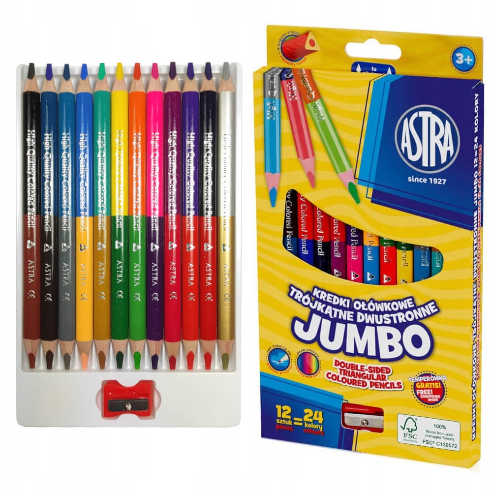 

Kredki dwustronne trójkątn grube 12/24 +temp Astra
