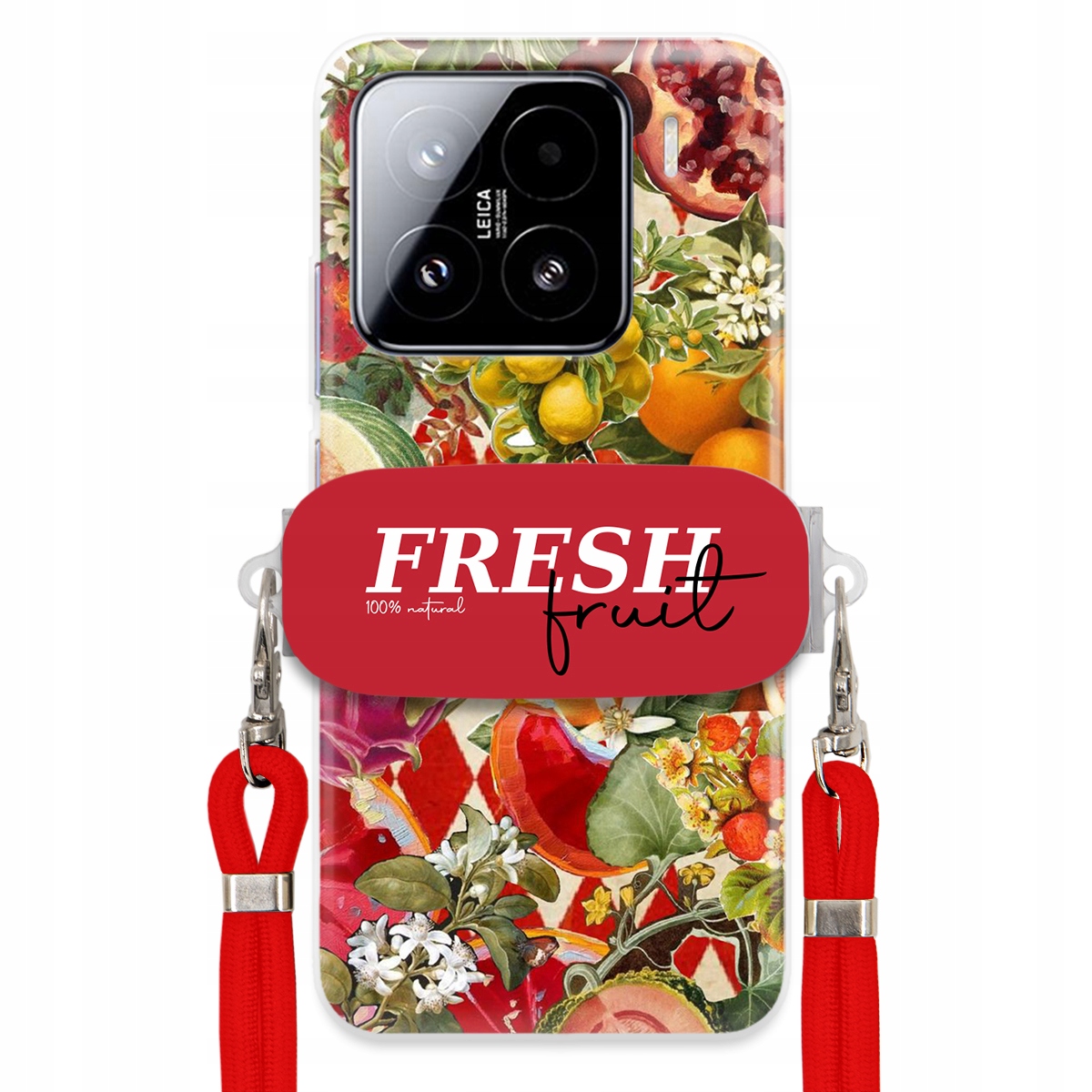 Puzdro pre Xiaomi 15 Červené Crossbody vodítko držiak Fresh Fruit Ovocný