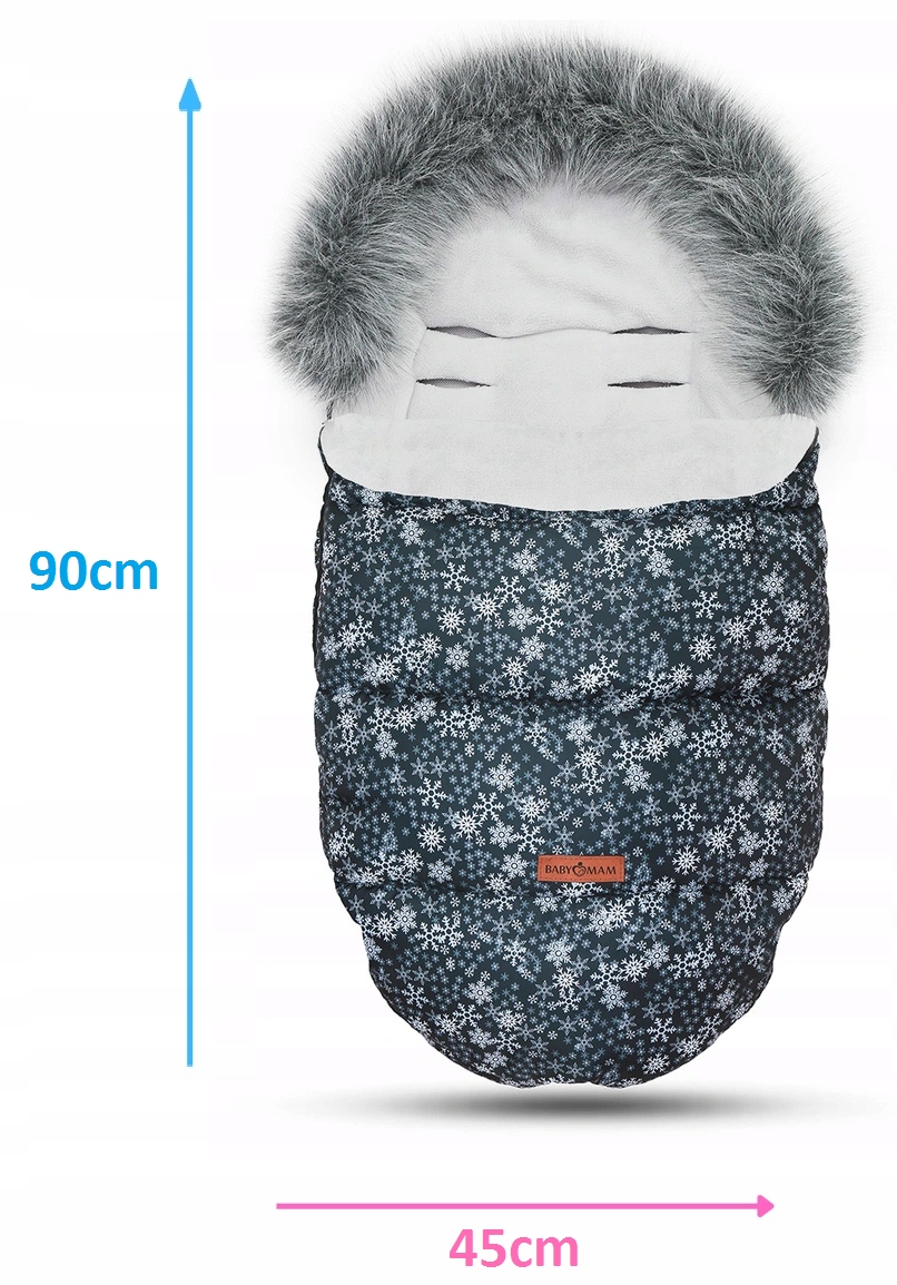ŚPIWOREK DO WÓZKA SANEK GONDOLI OCIEPLANY Z FUTERKIEM PREMIUM BABYMAM Długość 90 cm