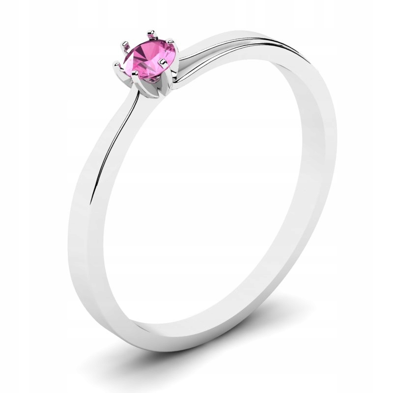 

Pierścionek Z Białego Złota Z Różową Cyrkonią 3MM