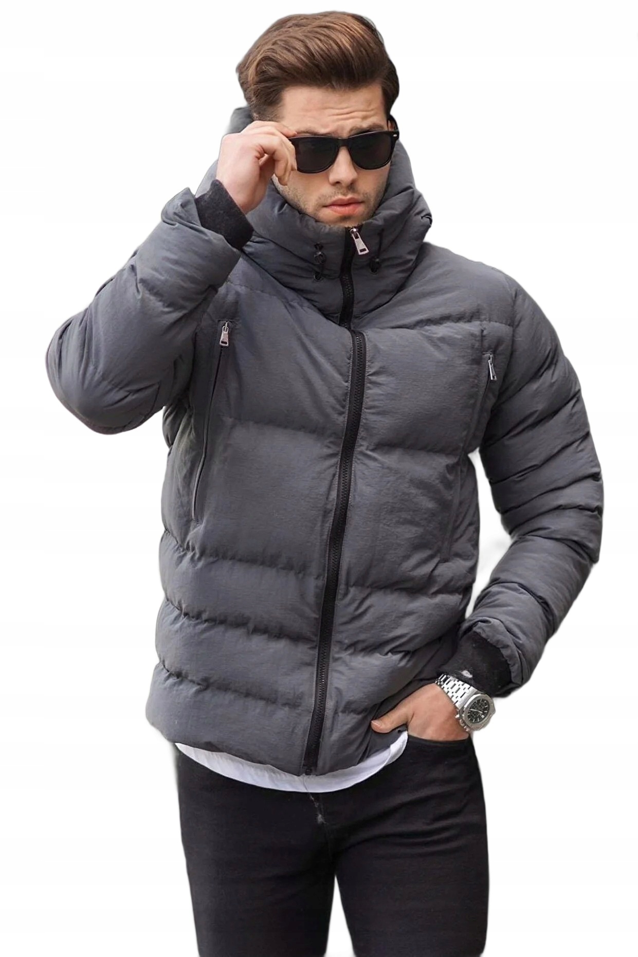 Madmext Pánská Prošívaná Bunda Se Zipem, Šedá, Až K Bokům, 5DA