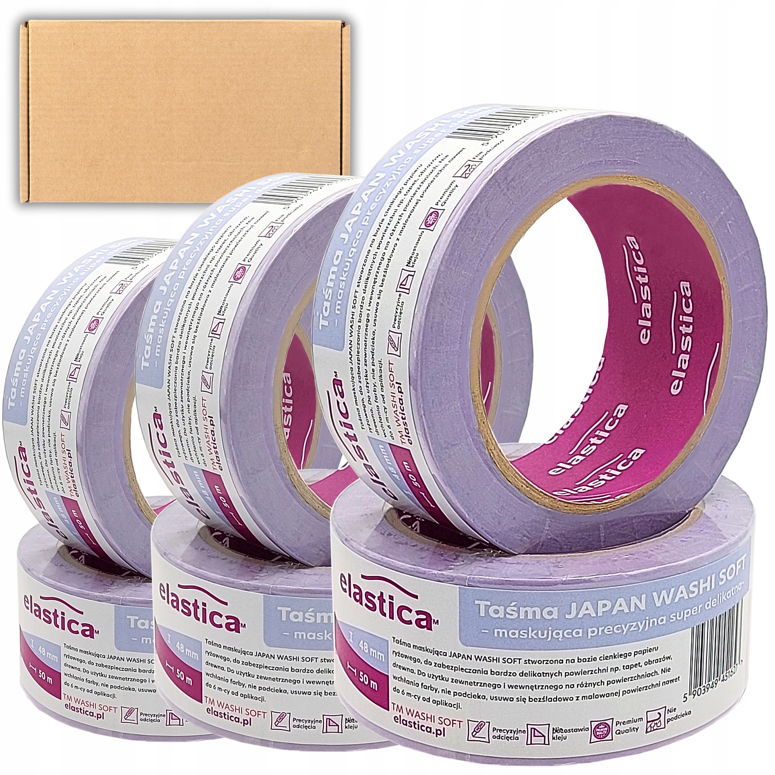 24 x Přesná Páska Pro Odříznutí Čáry 48 mm x 50 m Japonská Washi Fialová