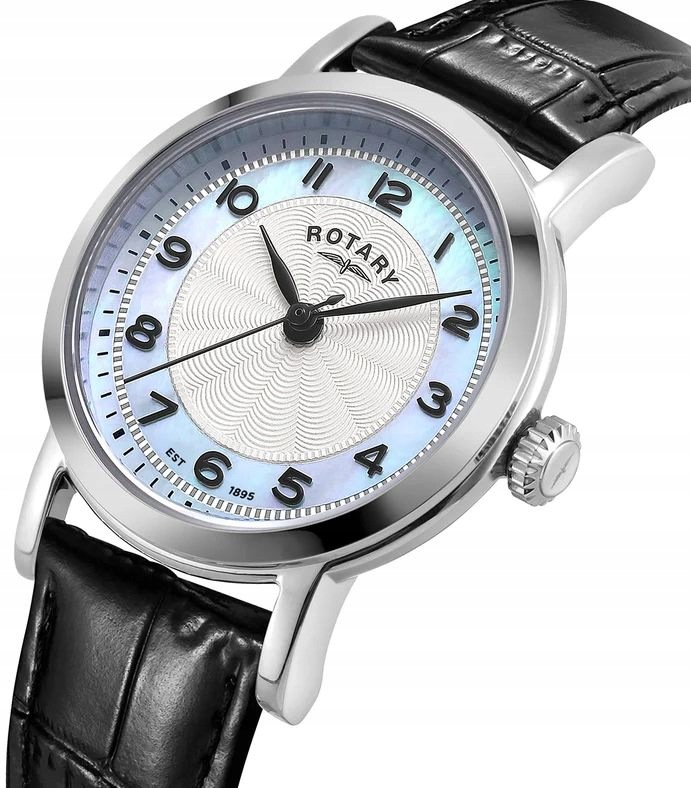 Elegantní Dámské Hodinky Rotary Heritage S Perleťovým Ciferníkem A Safírem Na Řemínku 27mm